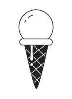 Frozen yummy ice cream cone monochrome flat vector object. Sorbet cone. Soft serve icecream. Editable black and white thin line icon. Simple cartoon clip art spot illustration for web graphic design