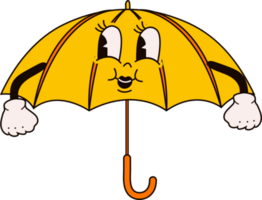 Cute happy funny umbrella 30s cartoon mascot character 40s, 50s, 60s old animation style. png