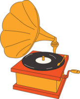 Cartoon Retro Gramophone record player drawing. Cute  illustration of vintage music equipment. png