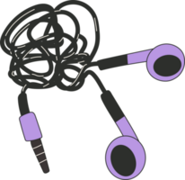 Headphones, earphones. Sound headsets, devices, wired music accessories, stereo gadgets with mic, cord png