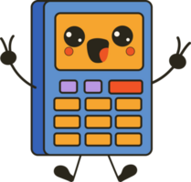 Cute happy funny Calculator with kawaii eyes. Cartoon cheerful school mascot png