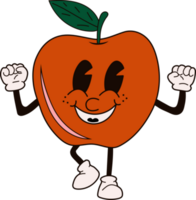 Cute happy funny rainbow apple 30s cartoon mascot character 40s, 50s, 60s old animation style png