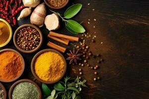 spice dry mix seasoning food herb background indian ingredient cooking powder. Generative AI. photo