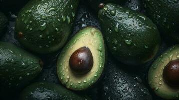 avocado food close-up tropical raw background dark wood green vegetable fresh. Generative AI. photo