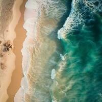 sea water sand beach wave shore nature ocean summer vacation. Generative AI. photo