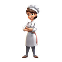 Cute cartoon female chef character on transparent background. Generative AI png