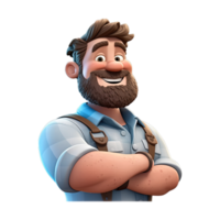 3D cartoon mechanic character on transparent background. png