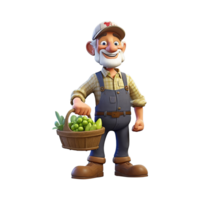 Cute cartoon farmer character on transparent background. Generative AI png