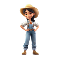 Cute cartoon farmer character on transparent background. png