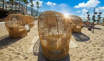 Restaurants and cafes with ocean views on Playa De Los Muertos beach on Puerto Vallarta Malecon photo