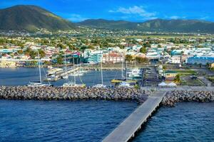 Saint Kitts and Nevis Basseterre scenic panoramic shoreline from cruise ship on Caribbean vacation photo