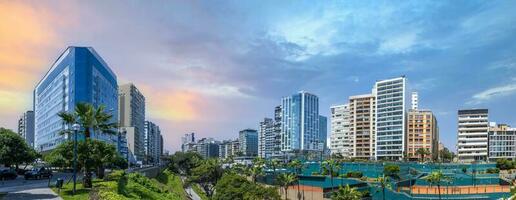 Peru, luxury condominiums located near Miraflores Lima Malecon promenade on the ocean shore photo