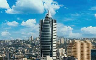 Israel, panoramic skyline view of Haifa downtown and historic center photo