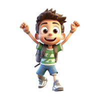 Cute cartoon boy student character on transparent background. png
