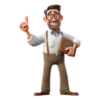 3D Cute cartoon male teacher character on transparent background. Generative AI png