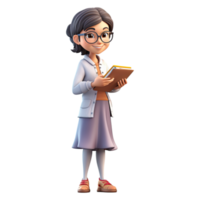3d carino cartone animato femmina insegnante personaggio su trasparente sfondo. generativo ai png