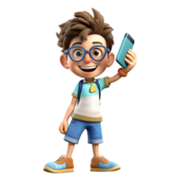 Cute cartoon boy student character on transparent background. Generative AI png