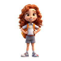 Cute cartoon girl student character on transparent background. Generative AI png