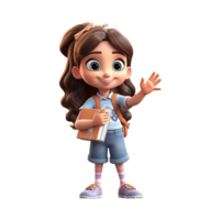 Cute cartoon girl student character on transparent background. Generative AI png