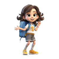 Cute cartoon girl student character on transparent background. Generative AI png