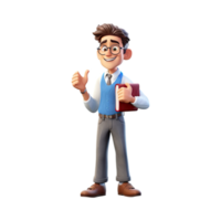 3d fofa desenho animado masculino professor personagem em transparente fundo. generativo ai png