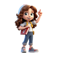 Cute cartoon girl student character on transparent background. Generative AI png