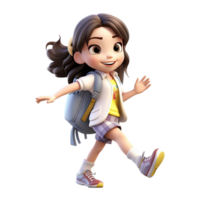 Cute cartoon girl student character on transparent background. Generative AI png