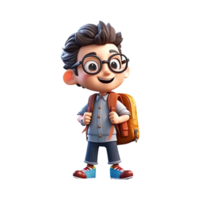Cute cartoon boy student character on transparent background. Generative AI png