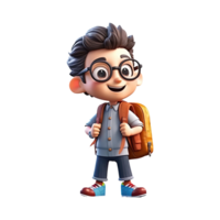 Cute cartoon boy student character on transparent background. Generative AI png