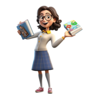 3D Cute cartoon female teacher character on transparent background. Generative AI png