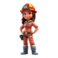 3d dessin animé sapeur pompier personnage sur transparent Contexte. génératif ai png