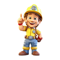 3d cartone animato pompiere personaggio su trasparente sfondo. generativo ai png