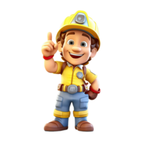 3D cartoon firefighter character on transparent background. png