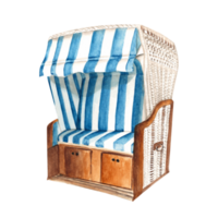 Hooded beach chair or Strandkorb from baltic sea, Germany. Hand drawn watercolor illustration. png