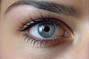 Close-up shot of beautiful woman's eye with long eyelashes. illustration. photo