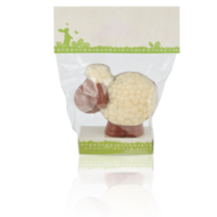 schapen chocola snoep in een plastic zak besnoeiing uit, geïsoleerd transparant achtergrond png