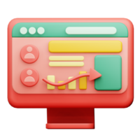 elegant 3d ikon av en hemsida instrumentbräda inställningar med pc, representerar digital marknadsföring. idealisk för visualisera anpassning och optimering i uppkopplad kampanjer png