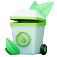 Vibrant 3D icon of a trash bin representing green energy and environmental consciousness. Perfect for illustrating waste management and promoting sustainable practices. png