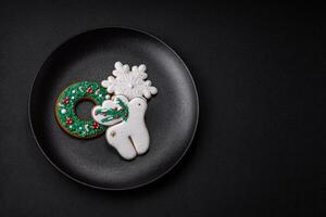 Fresh delicious baked christmas or new year gingerbread cookies photo