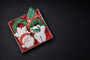 Fresh delicious baked christmas or new year gingerbread cookies photo