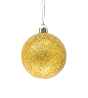 Hanging golden glitter Christmas bauble isolated on transparent background. Stock photography png