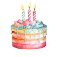 Birthday Cake Watercolor Clipart AI Generated png