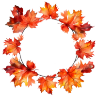 Autumn Leaves Wreath Frame Watercolor Clipart AI Generated png