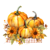 Fall Pumpkin Arrangement Watercolor Clipart AI Generated png