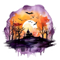 spookachtig halloween achtervolgd huis waterverf clip art ai gegenereerd png