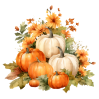 otoño calabaza arreglo acuarela clipart ai generado png