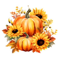 otoño calabaza arreglo acuarela clipart ai generado png