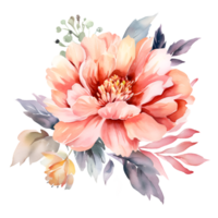 Pink Peony Flowers Watercolor Clipart AI Generated png