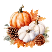 Fall Pumpkin Arrangement Watercolor Clipart AI Generated png