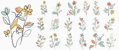 Minimalist Floral Vector Art Illustrations for All Occasions. Set collection bundle line art of flower